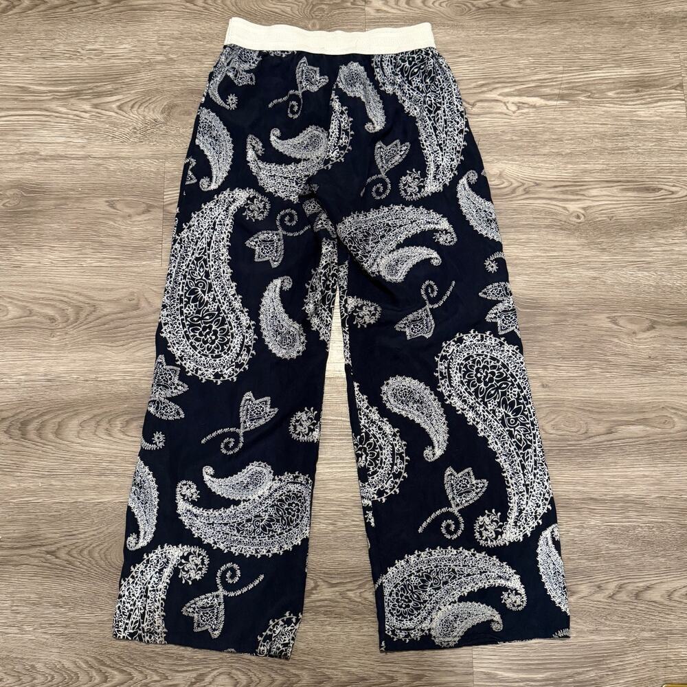 Metro Wear Paisley Wide Leg Pants Blue White Boho M 31" Inseam Vacation Resort - Picture 2 of 7